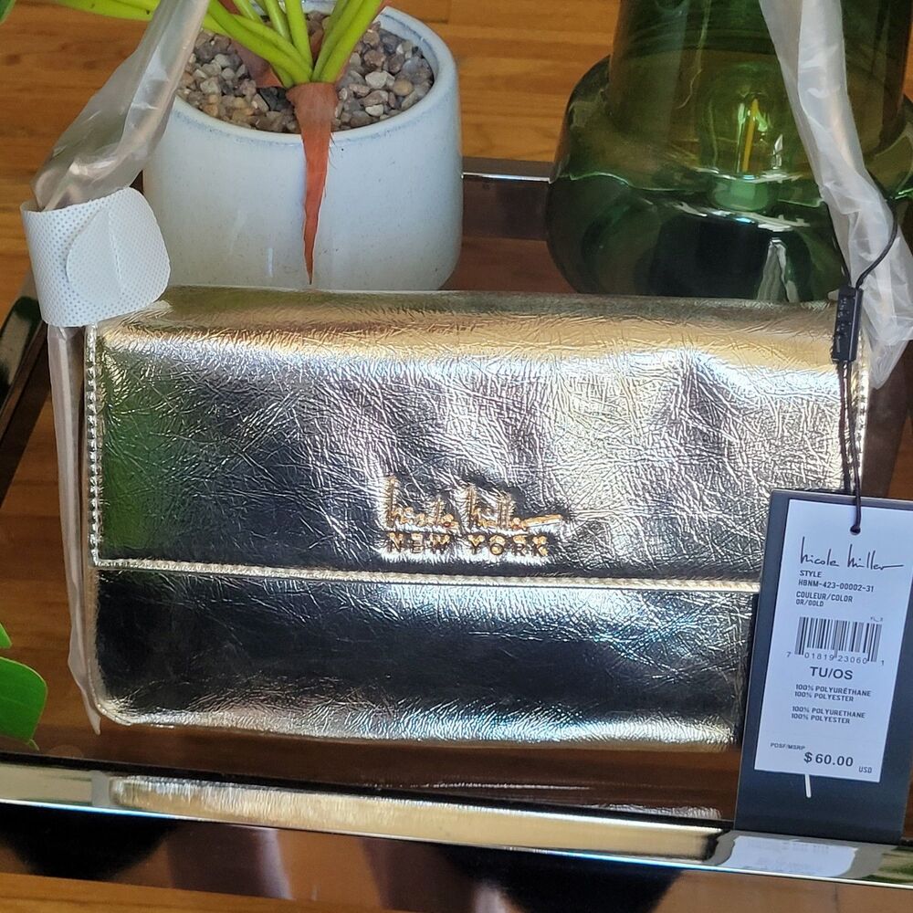Nicole Miller Metallic Gold Vegan Leather Handbag Purse Shoulder Bag NWT $60 NEW - Picture 8 of 16